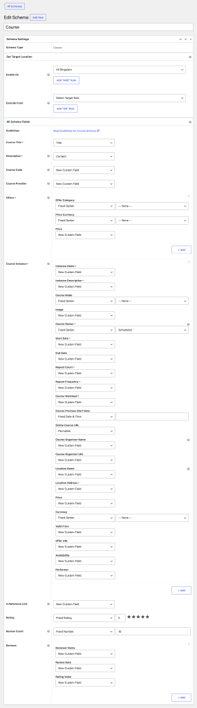 Schema Markup for a Course page course schema