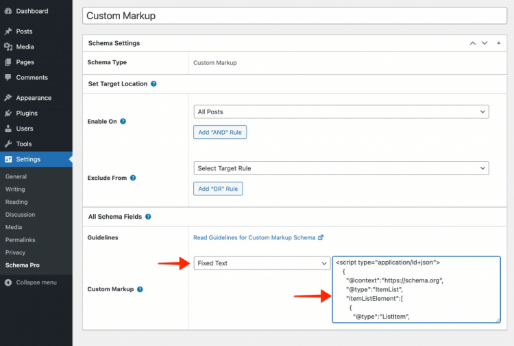 Custom markup fixed text option