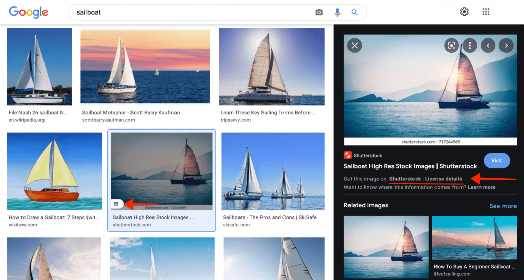 Google images license details