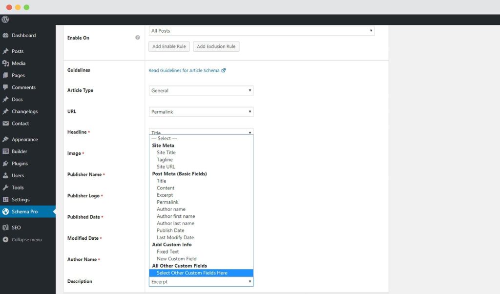 Select Other Custom Field Option to Map Fields