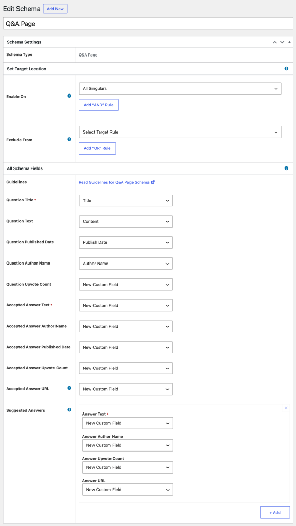 Schema Markup for a Q&A Page q&a global config