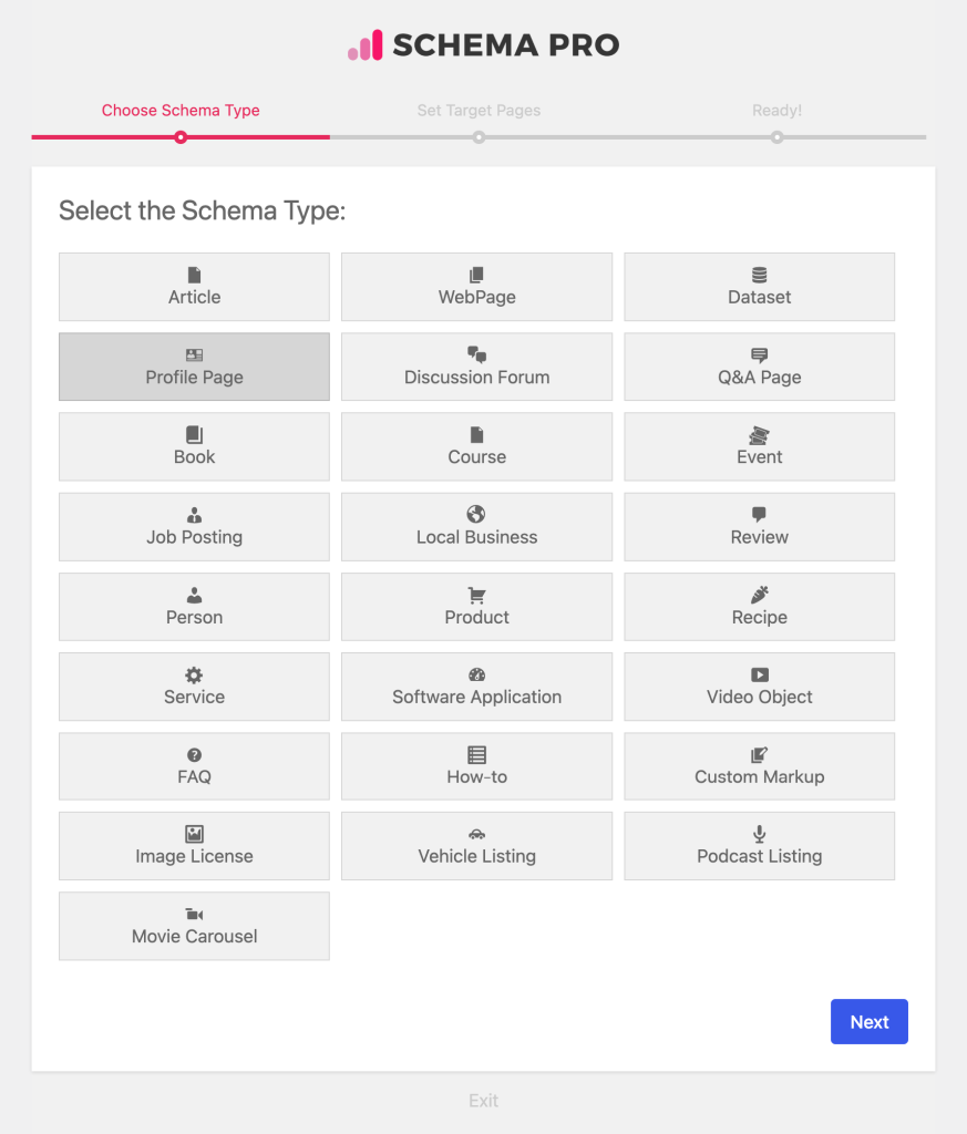 profile page selection